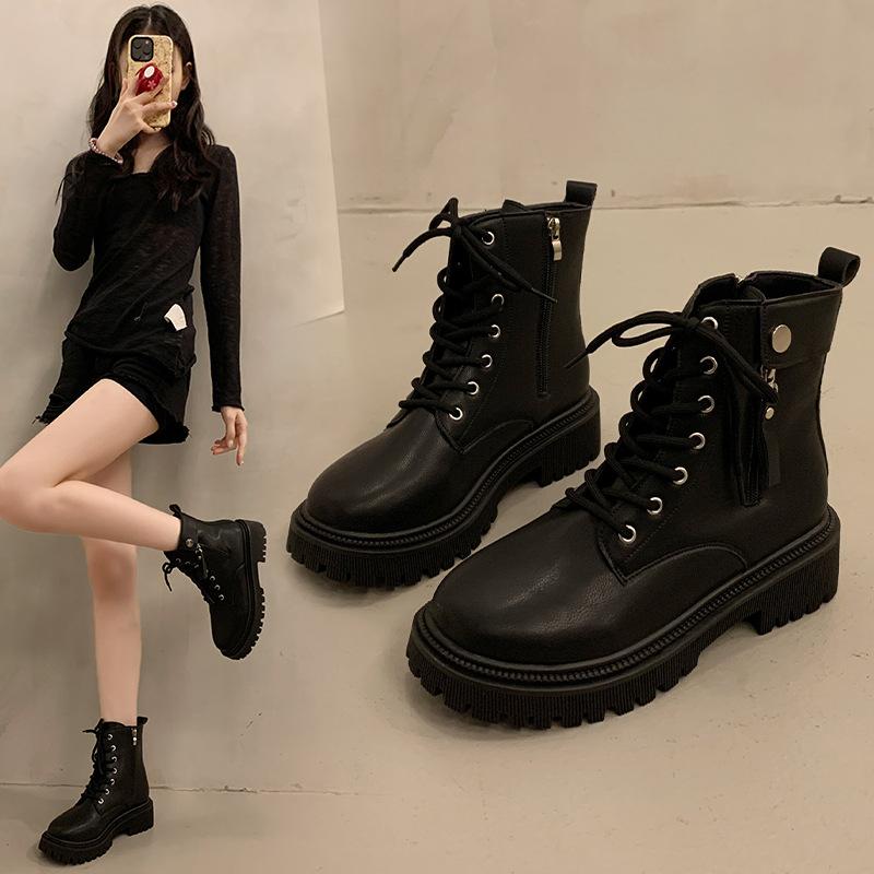 Mode Plateau Martin Stiefel Damen vielseitige Stiefel 2025 Herbst und Winter neu Britischer Wind Lokomotive Einzelstiefel Kurzstiefel