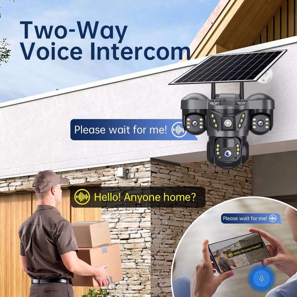 15MP Drei-Objektiv 4G Kamera Solarenergie Außen Wasserdicht PIR Humanoide Erkennung Sicherheits-Videoüberwachung V380 Akkuüberwachung