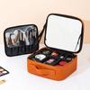 Large Capacity Travel Makeup Bag With LED Lighted Mirror Women PU Cosmetic Organizer Multi-Compartment Storage
