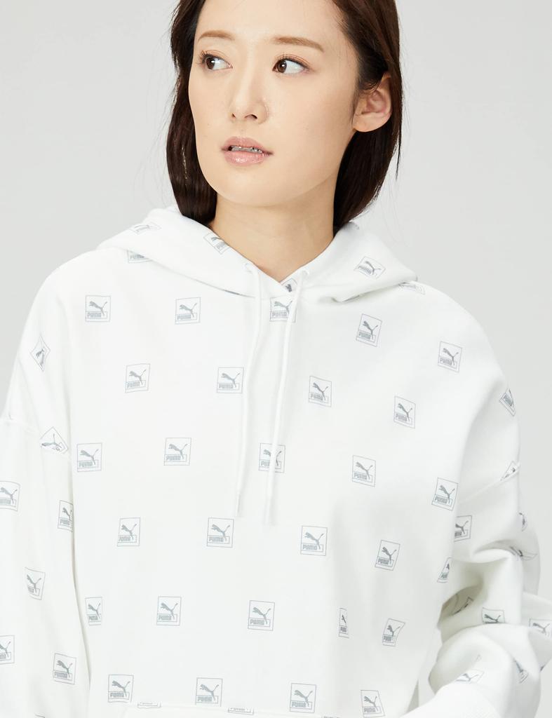 PUMA BRAND LOVE AOP Hoodie FL 535706 2022 White Size S Women's Fall/Winter (02)
