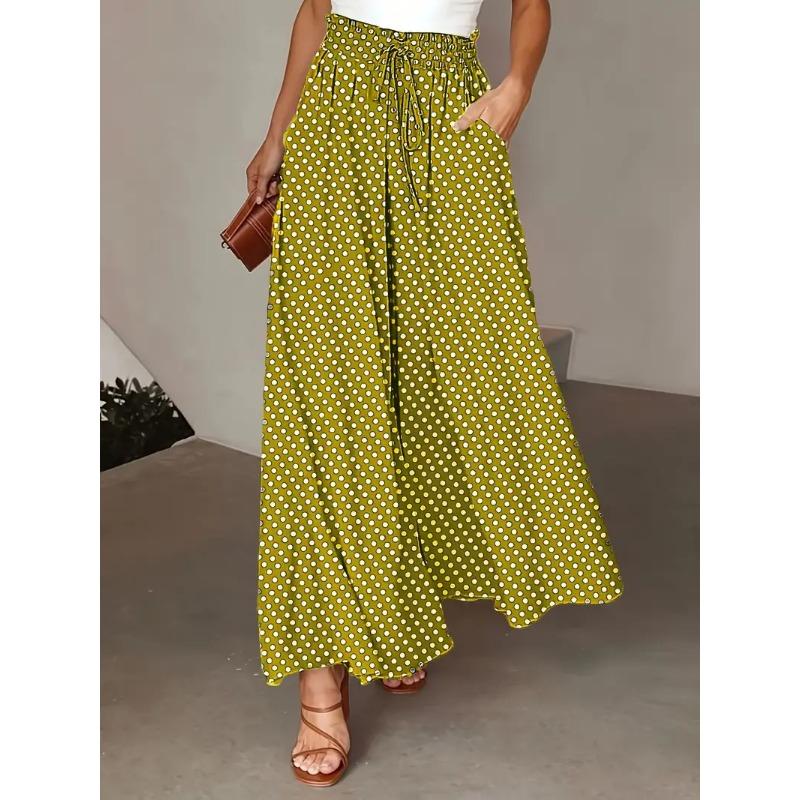 Women S Wide Leg Culottes Pants Dot Print Casual Trousers S жёлтый