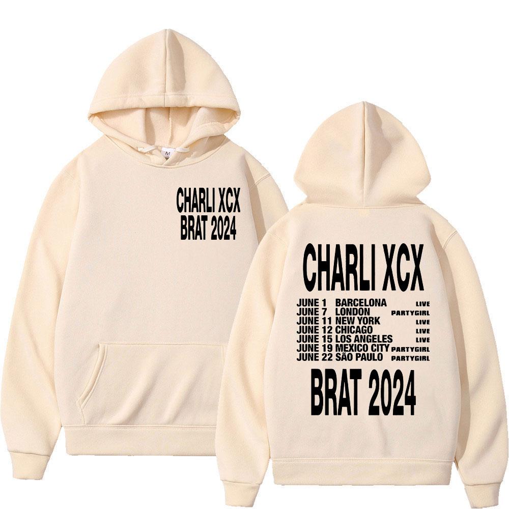 Charli XCX Brat Tour Hoodie mit doppelseitigem Druck für Männer und Frauen, lässige langärmlige Sweatshirts, modische übergroße Fleece-Pullover