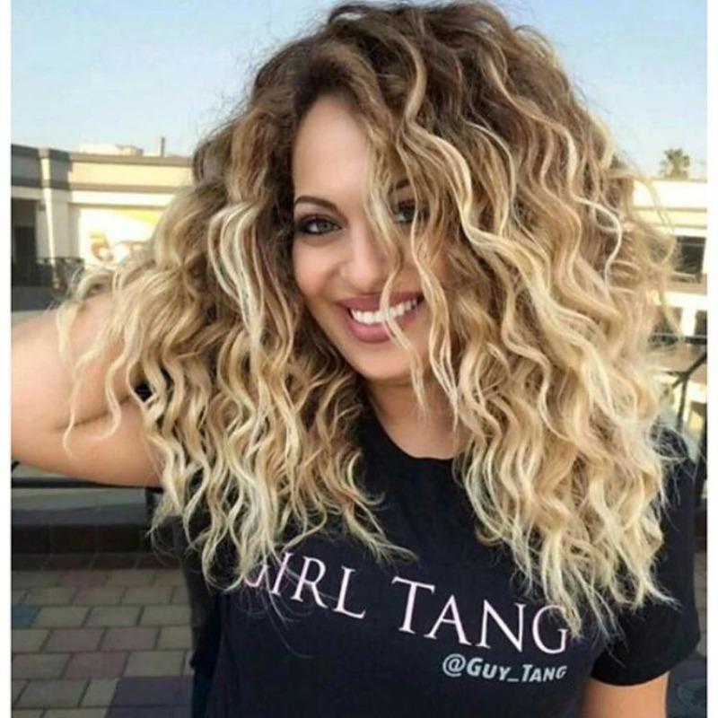 Women s Fashion Wig: Synthetic Brown-to-Gold Ombre Short Curly Wig YN284