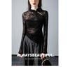 New Chinese Style Stand Up Collar Mesh Base Shirt for Women In Spring Irregular and Chic Printed Long Sleeved T-shirt
