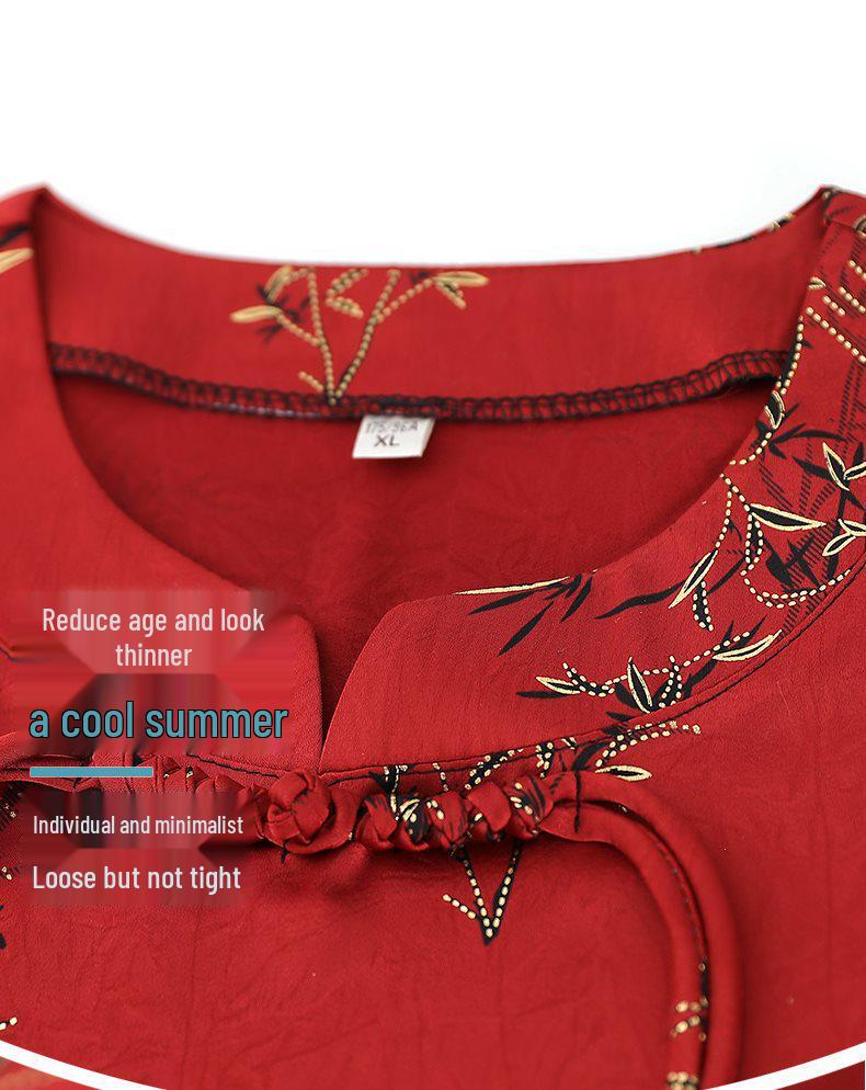Chinese Style Summer Two-Piece Set: Short-Sleeved Outfit for Middle-Aged & Elderly Women