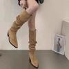 Thick heel retro knight boots but knee long boots pleated pile boots women's tall knight boots new