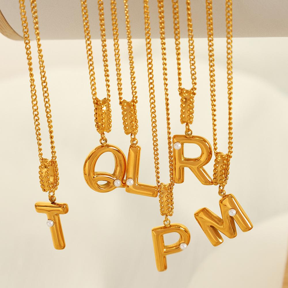 18k Gold-Plated Titanium Steel Bubble Letters Necklace for Women