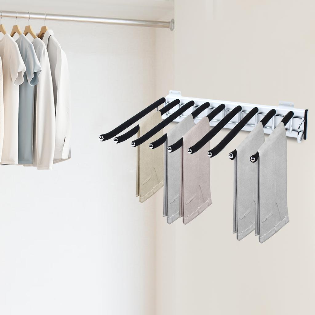 Bymaocar 9 Arms Pull Out Trouser Rack Closet Pants Clothes Hangers Storage Holder Space Saving Silent with 3-section Rail & Base