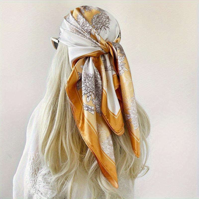 90 * 90cm Silk Scarf Women's Square Scarf New Printed Retro Baotou Scarf Satin Scarf