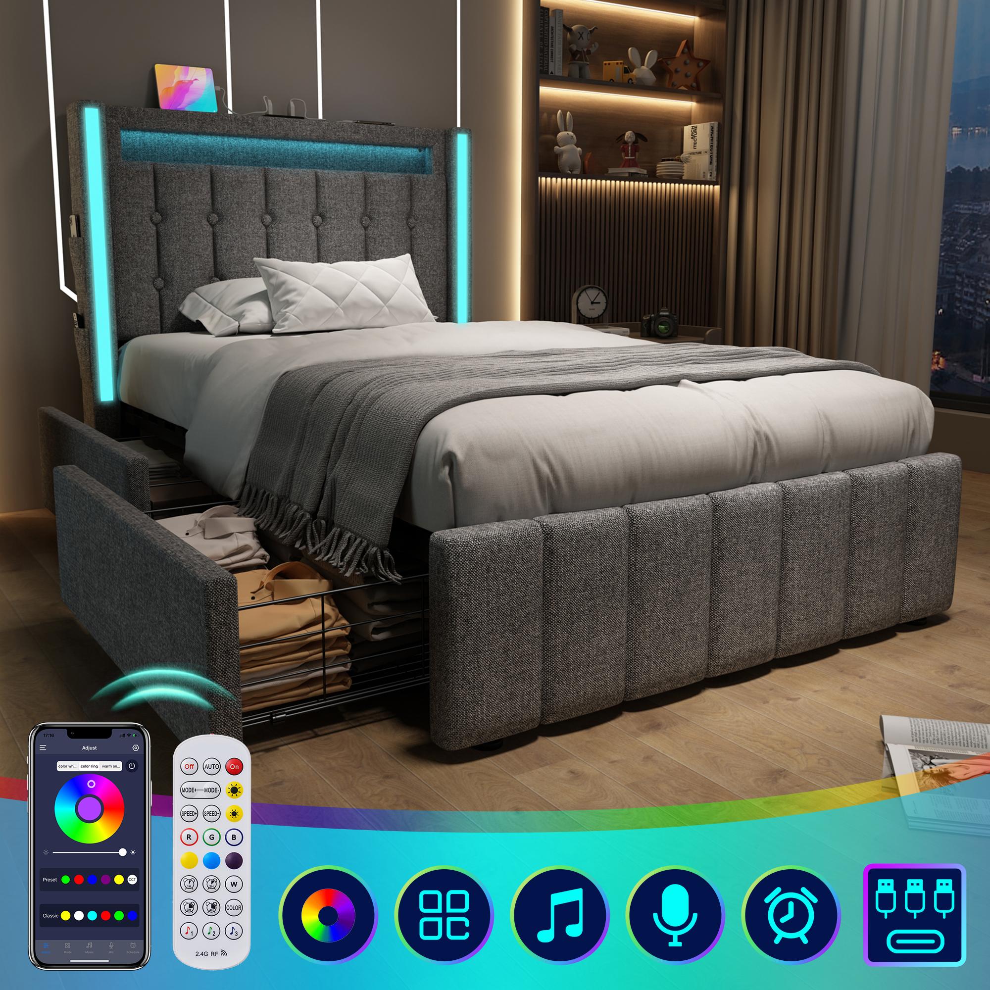 Upholstered bed USB Type C charging