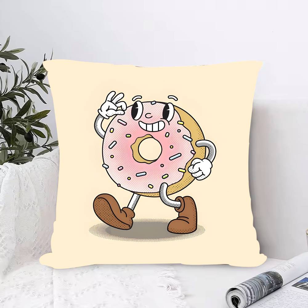 Cartoon D-Donuts Pillow Case  Anti-dustmite Pillowcase Invisible Zipper Silky Short Plush Sofa Cushion Cover