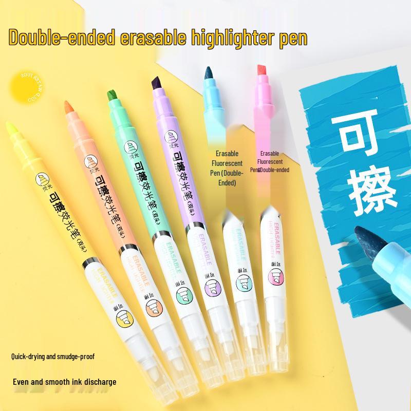 Erasable Double-Ended Fluorescent Highlighter with Oblique Tip for Journaling Slanted Head