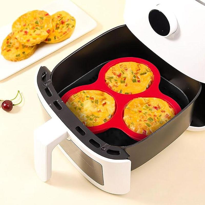 Soft Silicone Cake Non-stick Air Fryer Baking Pan Long-term Use 3 Cavities Muffin Tray, Muffin Cup Cake Mould Kitchen Cooking Accessories