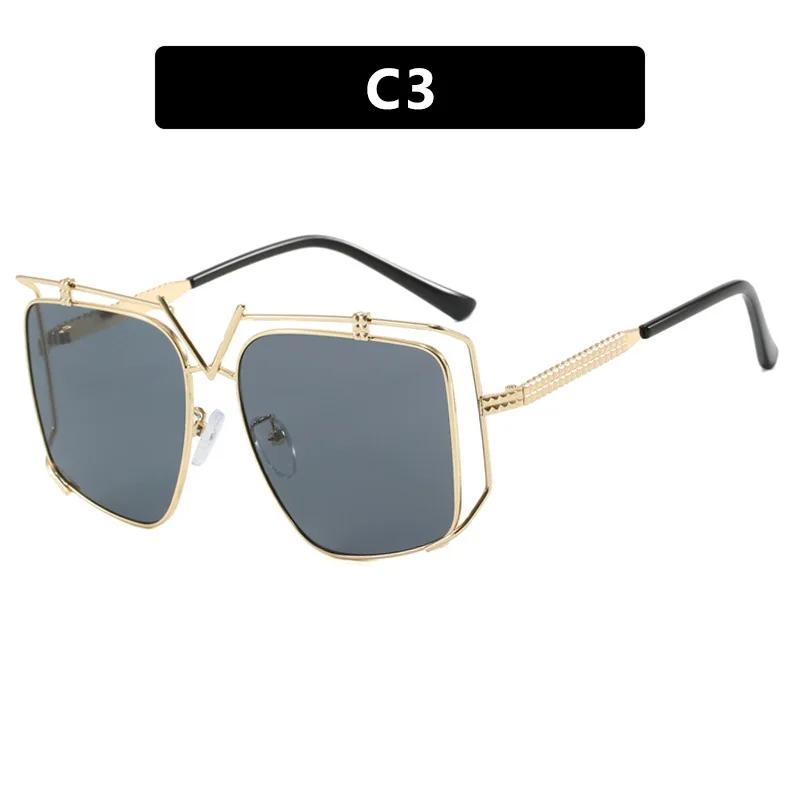 Oversized Sunglasses Women For Men Vintage Sun Glasses Punk Popular Outdoor Luxury Brand Designer Metal Hollow Eyeglasses