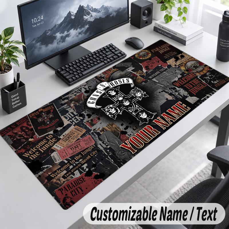 Custom Name Text Mouse Pad Guns N’ Roses Personalized Desk Pad For Work And Gaming