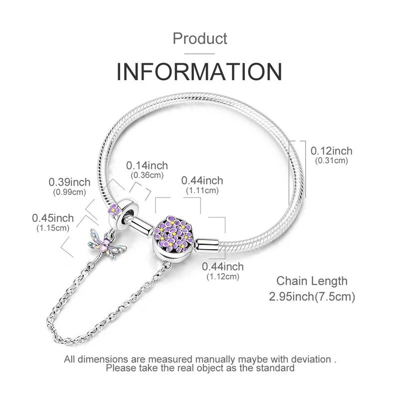 Original Bracelets 925 Silver Snowflake Heart Safety Chain Charms Bead Bracelet For Birthday Wedding Jewelry DIY Making