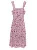 Spring Summer Floral Mesh Spaghetti Strap Maxi Dress for Women