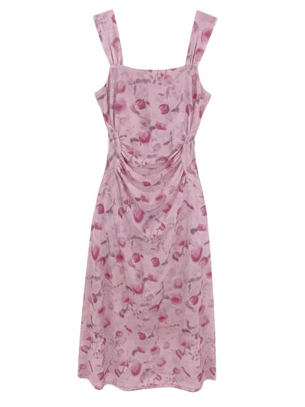 Spring Summer Floral Mesh Spaghetti Strap Maxi Dress for Women