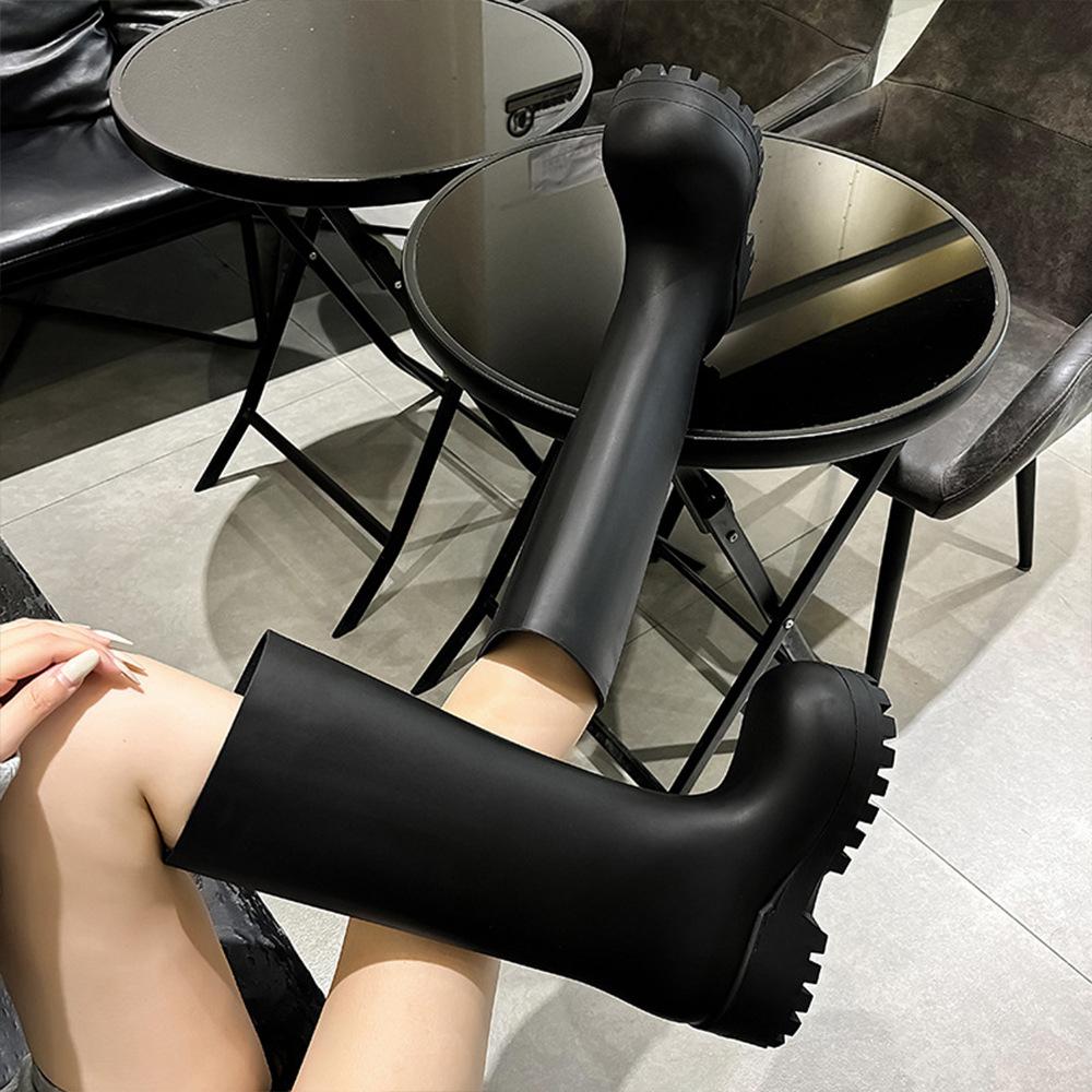 Spring and summer women's thick-soled heightening waterproof rain boots, non-slip soft-soled Paris big-head fashion large-size boots