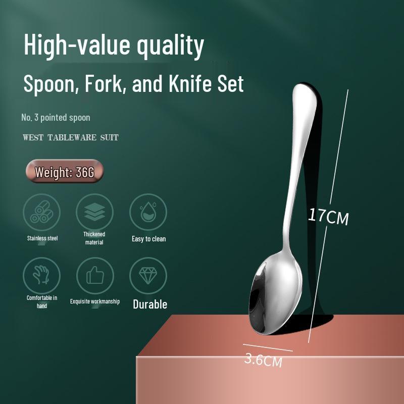 1010 Stainless Steel Western Cutlery Set: Knife, Fork, Spoon, Dessert & Coffee Spoon, Steak Knife.