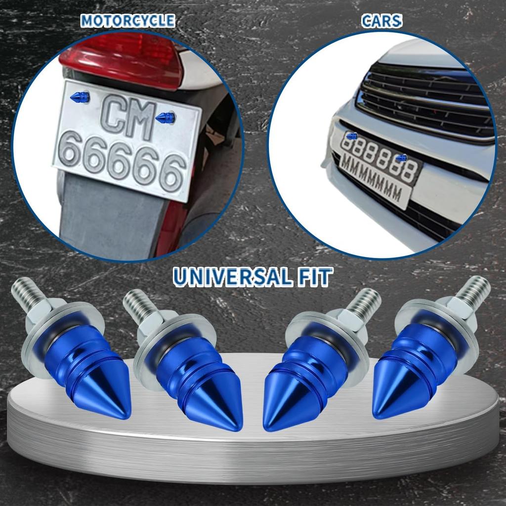 Spike License Plate Bolt Kit Aluminum Alloy Decorative Motorcycle License Plate Screw Frame Fasteners Fit Most Cars Truck Modified Vehicle