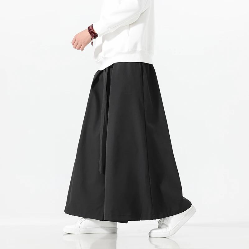 2026 Spring Summer Men Bottoms Ice Silk Cool Wide Leg Pants Men Chinese Style Streetwear Loose Pants Man Black Harajuku Trousers