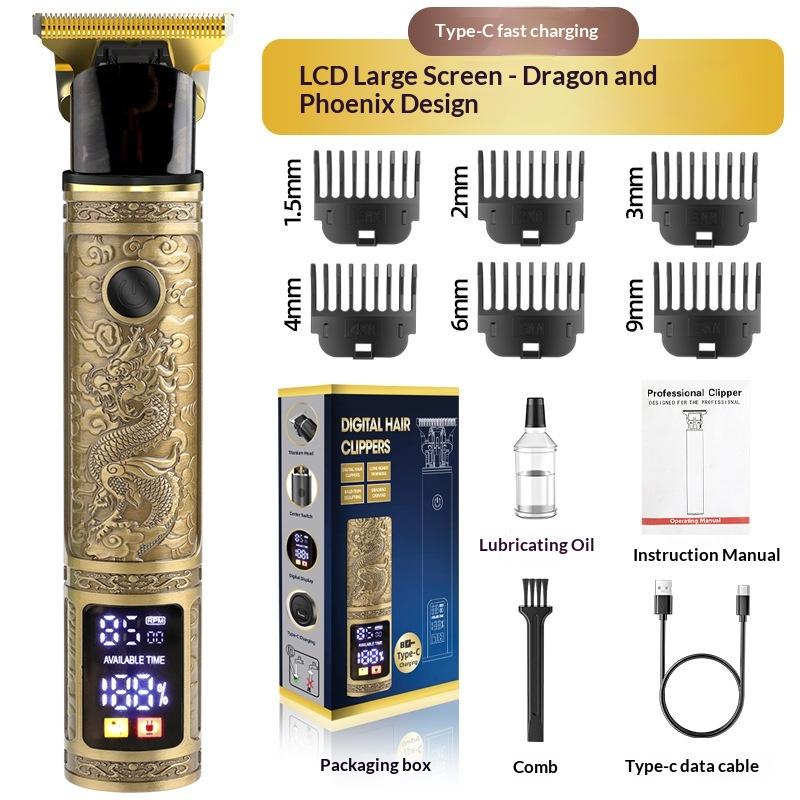 Hair Clipper Digital Display Electric Hair Clipper Professional Carving Oil Head Push Multifunctional Electric Clipper Rechargeable