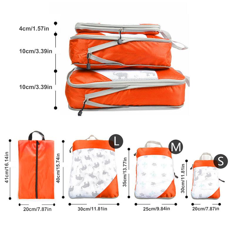 3pcs Portable Travel Storage Bag Set With Mesh Stitching, Double Layer Zipper Foldable Luggage Organizer, Clothing Storage Bags