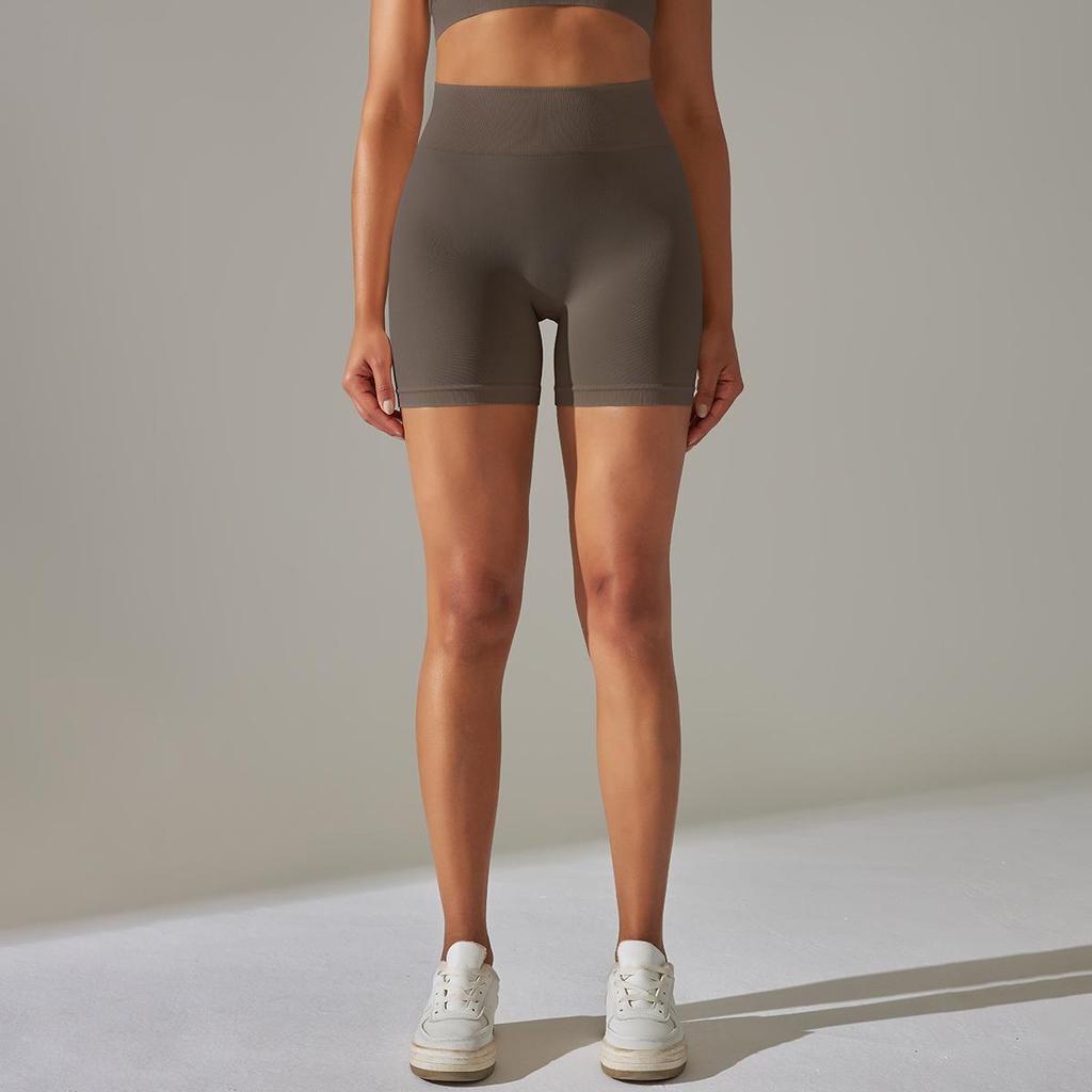 Pantaloni scurți compresivi tricotati fără cusături, culoare uni, cu talie înaltă și compresie pe șolduri, pantaloni de yoga trei sferturi pentru sport, alergare și fitness