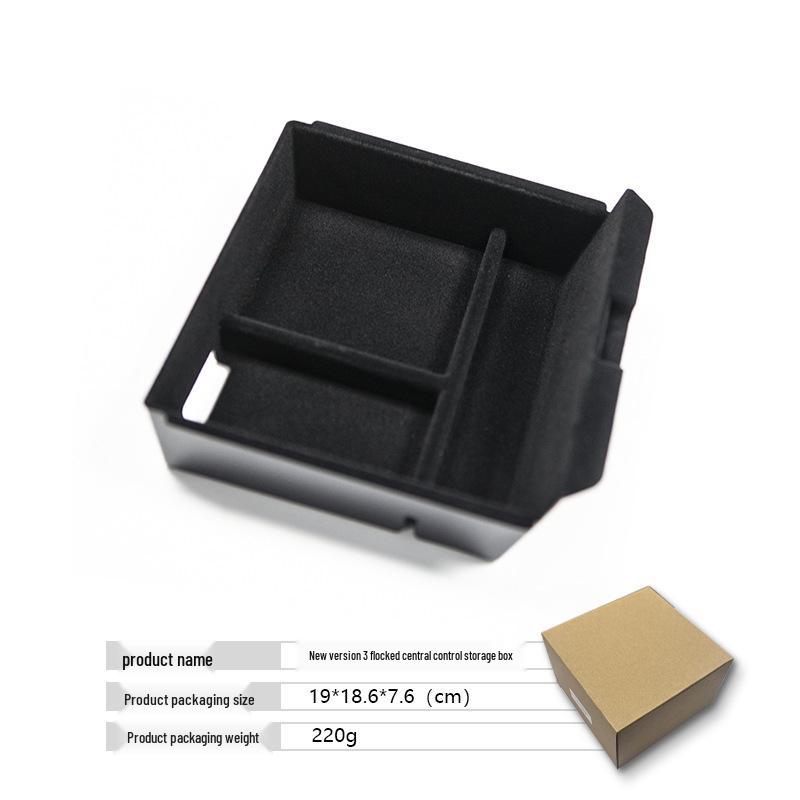 Flocking and cushion storage box for Tesla Model 3 center console/armrest. Ideal for organizing items inside your car.
