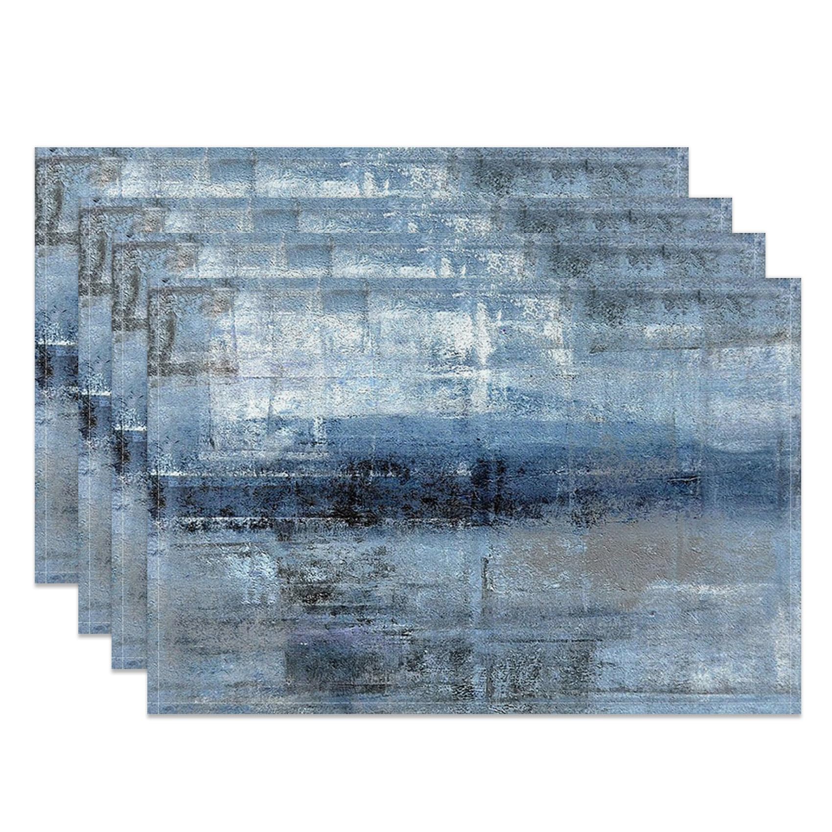 

Blue and Grey Ombre Art Placemats Set of 4 Modern Abstract Geometric Blocks Table Mats 12x18 Inch for Kitchen Dining Tables Decor Heat Resistant Water 4Pcs