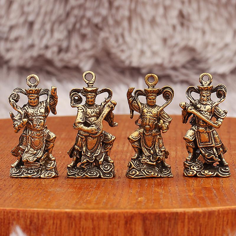 New Retro Brass Four Heavenly Kings Statues Desktop Ornaments Antique Miscellanea Buddha Bronze Carvings Vintage Bronzeware