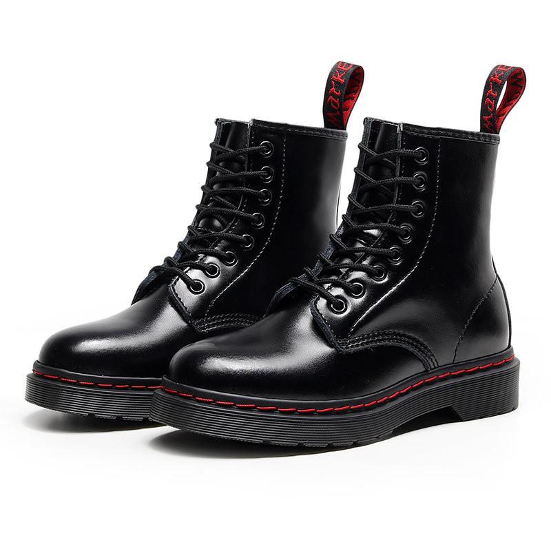1460 Womens Mens Soft Leather Red Line Ankle Boots Round Toe Low Heel Lace Up Biker