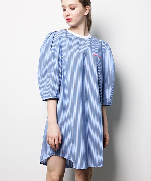 Monkey Flower Women'S Puff Sleeve Pinstripe Cool Dress /Ms1Wops02F White