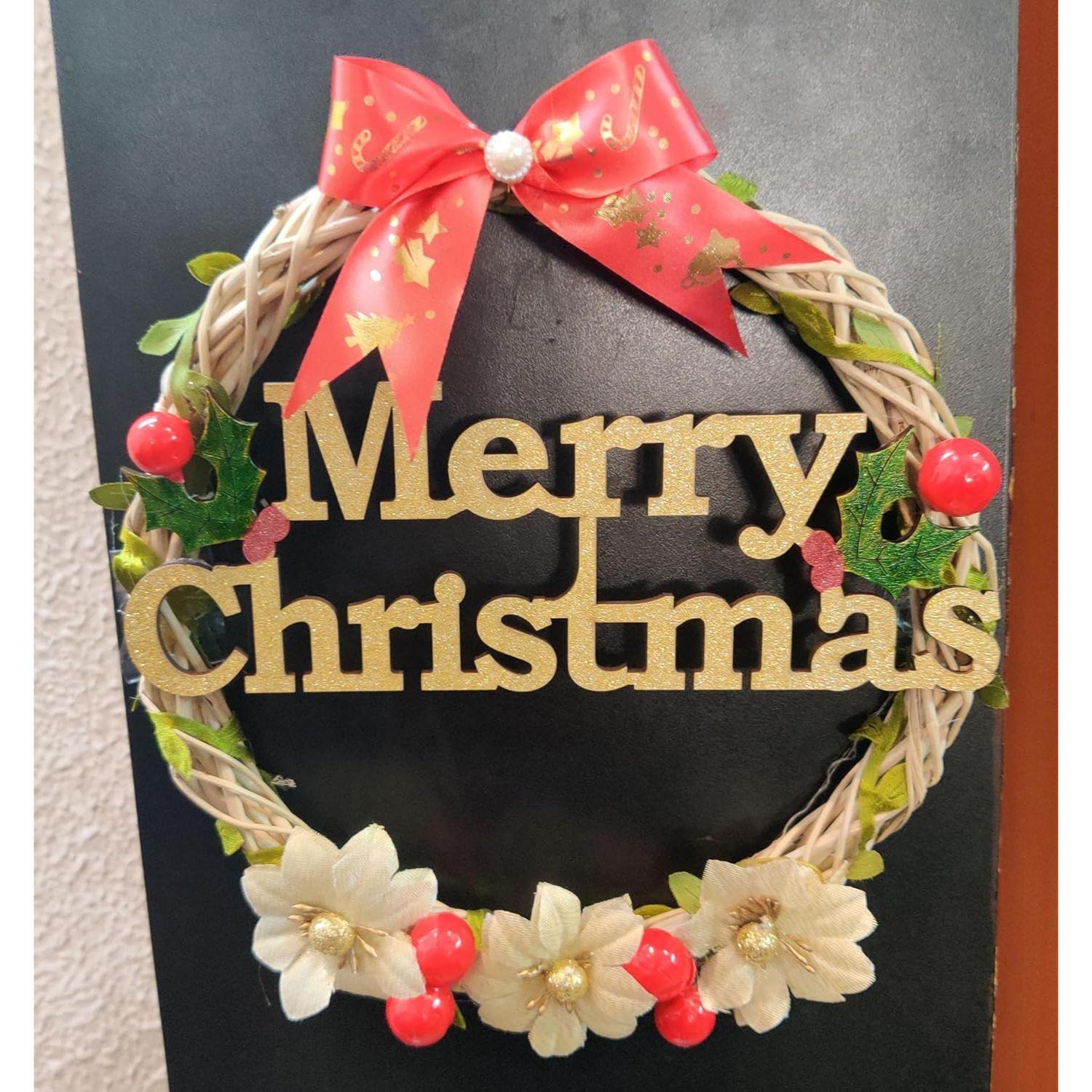 

Decorated Christmas Wooden Wreath for Front Door - Size 7.5 inch, Wall Hanging, Decoration for Church, Home, Office, Shopping malls