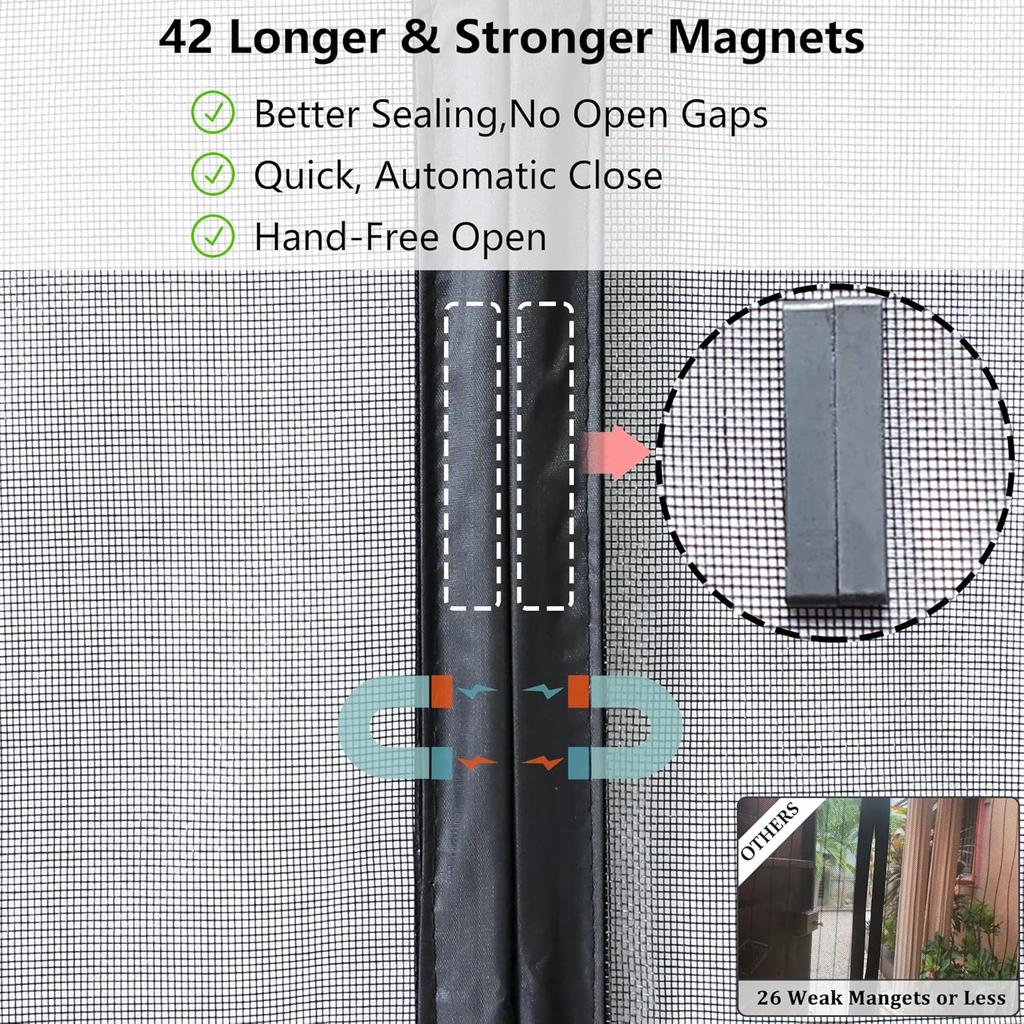 Upgraded Magnetic Screen Door for Tall Door to 38x98 with 42 Longer & Stronger Magnets,Retractable Screen Doors for Front Door,Heavy Duty Fiberglass