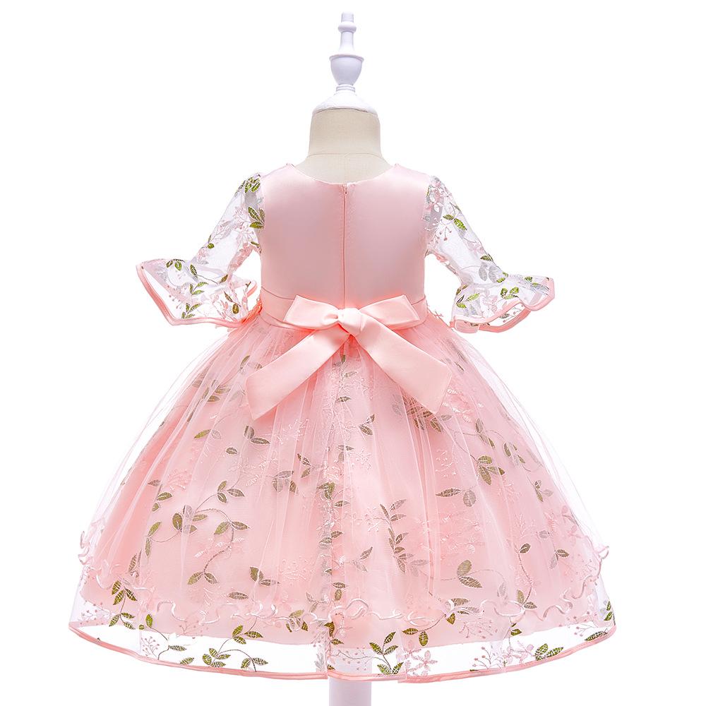 Embroidered Flare Sleeve Princess Mesh Dress for Girls