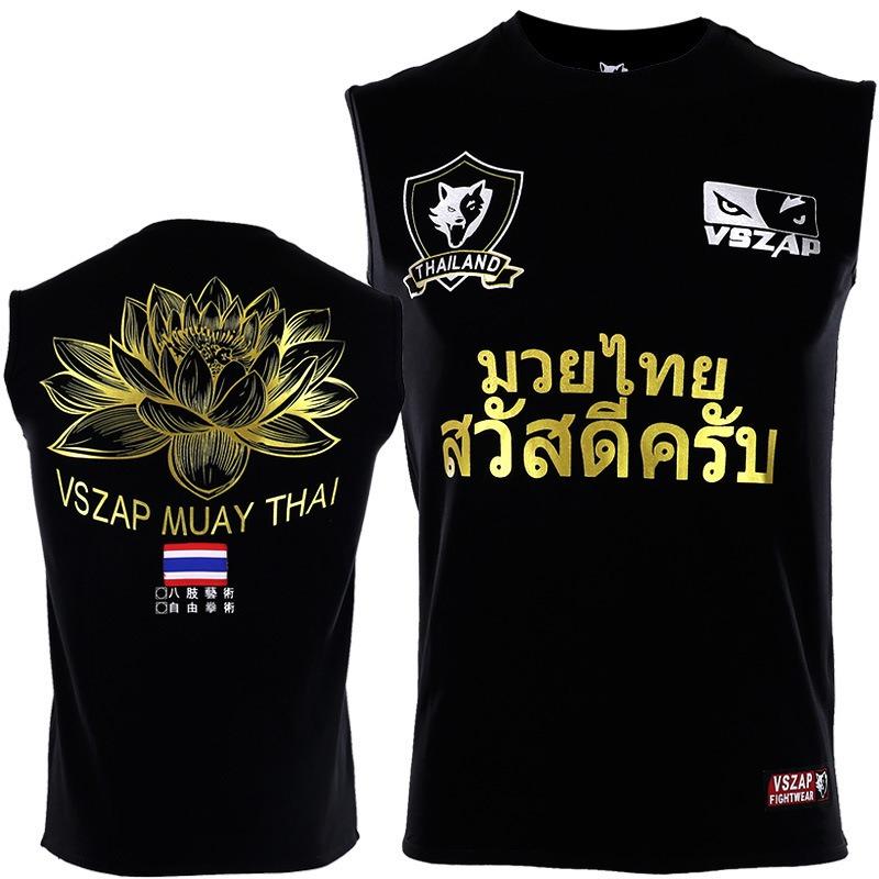 VSZAP Muay Thai Shirt Kick Boxing Shirt Men Women Sleeveless Fight Kickboxing Tank Top Jersey Jiujitsu Martial Arts MMA Clothes
