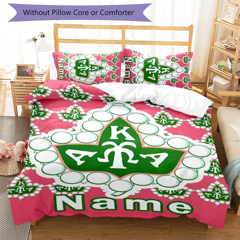 3pcs Custom Name Alpha Kappa Alpha Logo Bedding Set Duvet Cover Closure Includes 1 Duvet Cover & 2 Pillowcases for All Seasons Bedroom Decor
