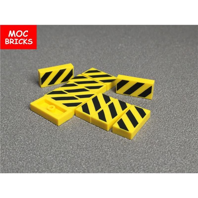 20pcs MY OWN CREATION Blocks Warning Signs Tile 1x2 Black Yellow Danger Stripes Black Pattern 3069bpb436 Building Blocks Children Playthings
