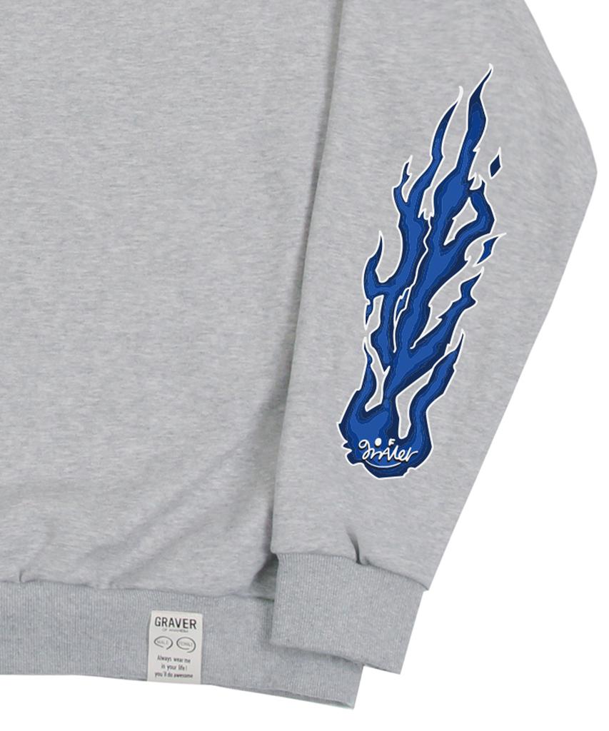 GRAVER [Unisex] Elbow Flame Smile Sweatshirt_Gray
