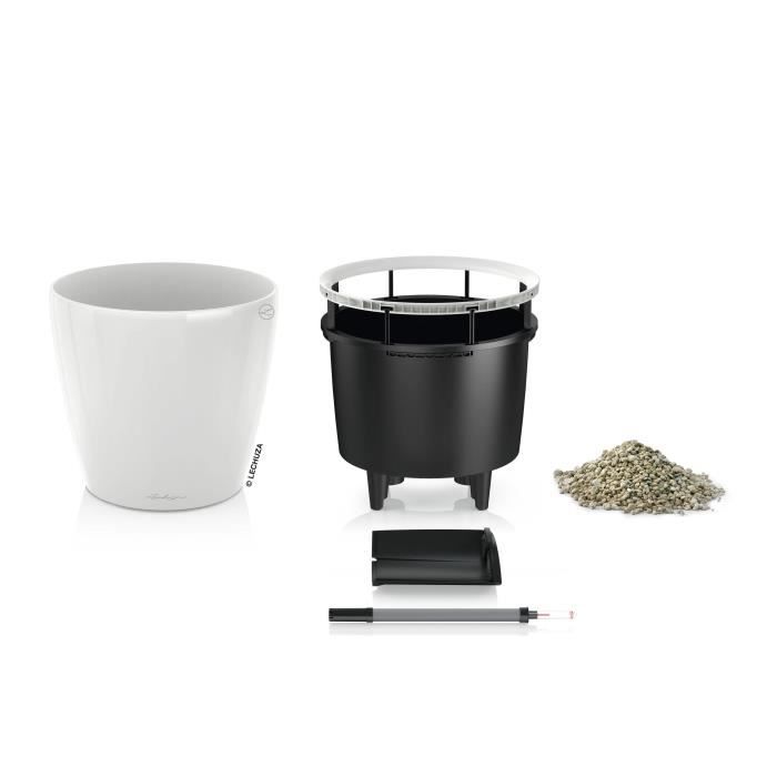 LECHUZA Pot de fleurs - Classico Premium LS 21 - Ø 22 x 20 cm - 3 L - Kit complet - Arrosage automatique - Blanc brillant