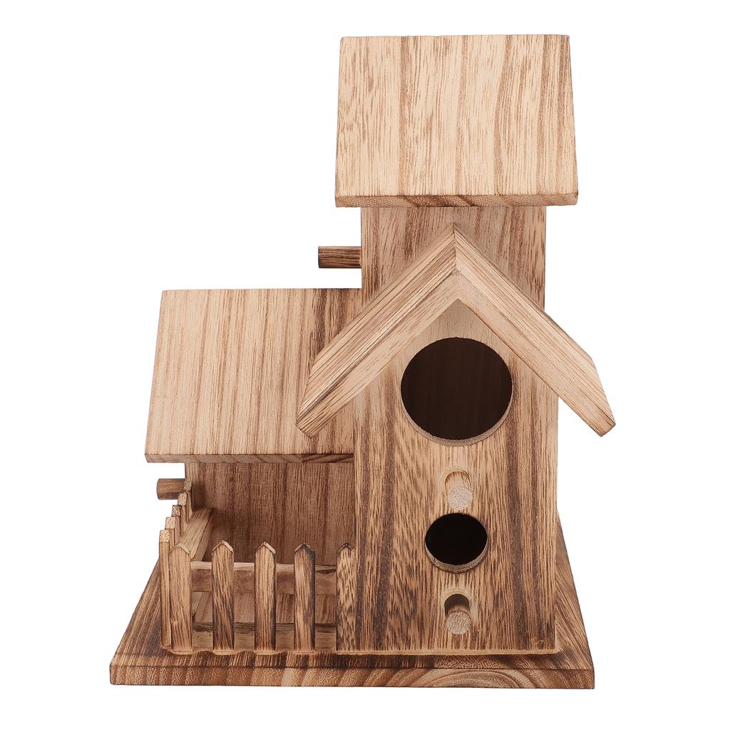 Wooden Bird House with Roofs Countryside Small Bird Nesting Cottage Feeder for Indoor Outdoor Courty