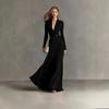 European and American V-neck Waist and Thin Dress Women's Clothing Autumn Temperament Straps Drape and Thin A-shaped Big Swing Dress