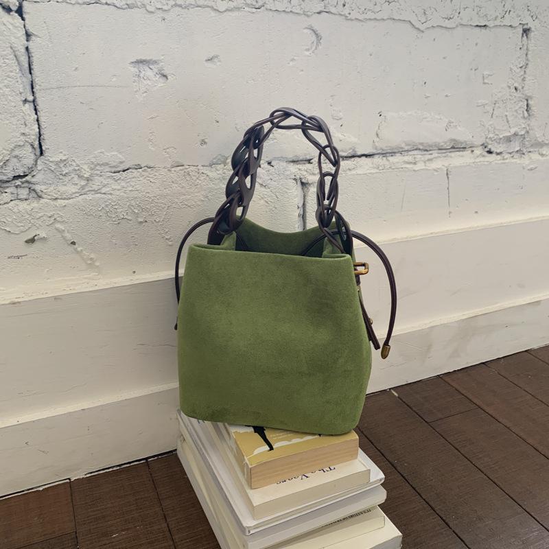 

2025 niche Korean denim bucket bag trendy shoulder messenger bag vegetable basket bag handbag splicing women s bag зелений