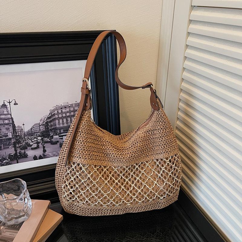 

Vacati Hollow Design Straw Shoulder Bags for Women Large Capacity Ladies Beach Tote Bag Summer Simple Female Handbags