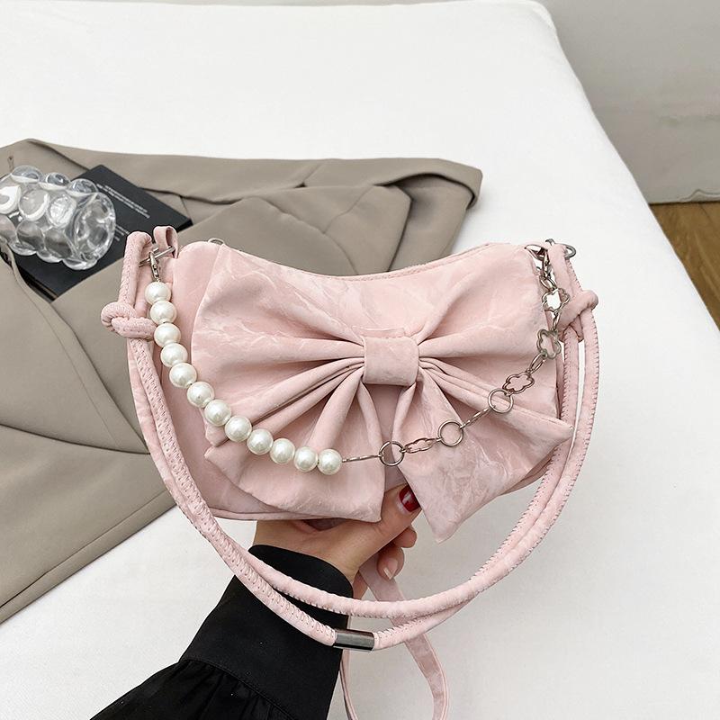 

Новая нежная женская маленькая сумка с бантом, сумка-мессенджер, универсальная жемчужная цепочка, наплечная сумочка розовый