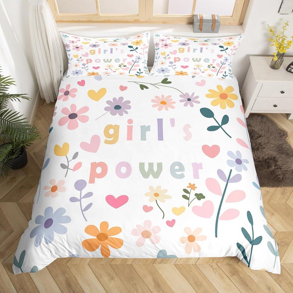 Garden Flowers Pattern Duvet Cover Set Single Size for Girls Adults Women Kids Butterflies Print Bedding Set + 2 Pillowcases