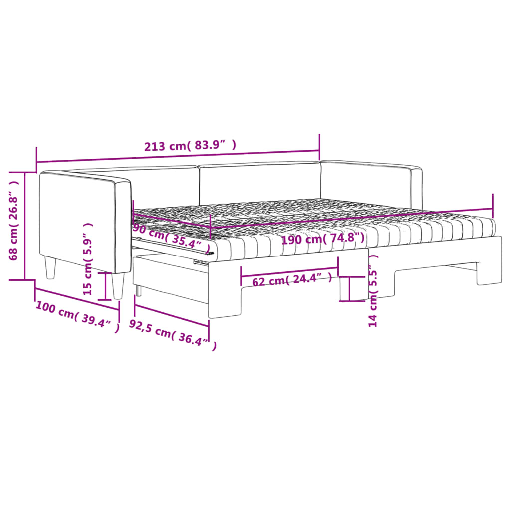Extendable Daybed with Mattresses Black 90x190 cm Fabric
