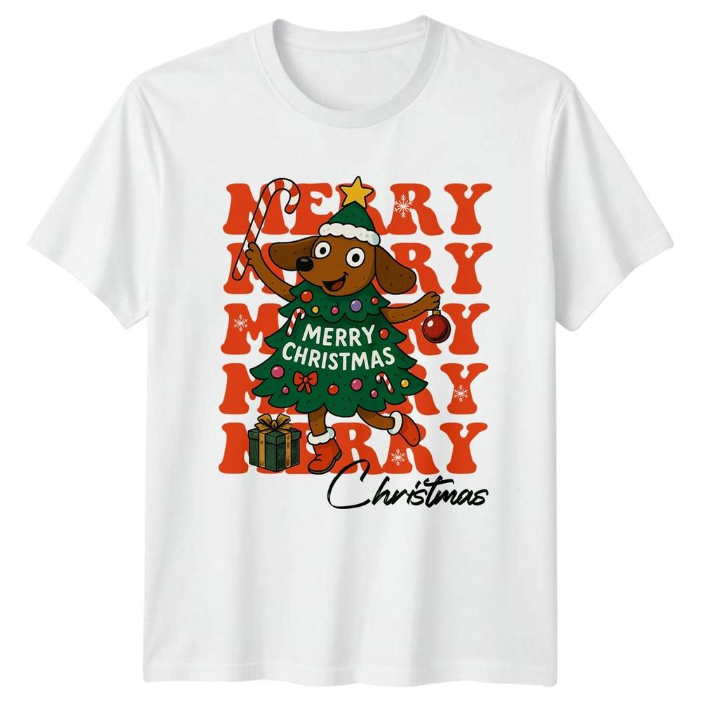 Merry Christmas Dog Christmas Tree Holiday Unisexs TShirt Unisexs Tee Graphic Top S